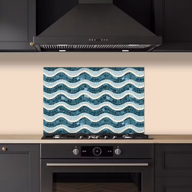 Spatscherm keuken - Blauw - Wit - Mozaïek - Golvend — 2