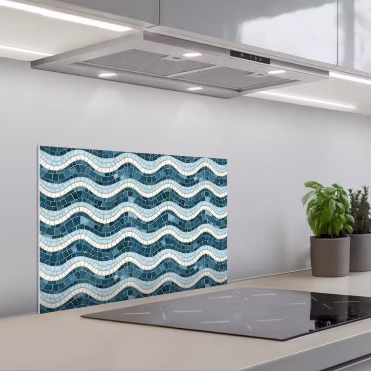 Spatscherm keuken - Blauw - Wit - Mozaïek - Golvend — 5