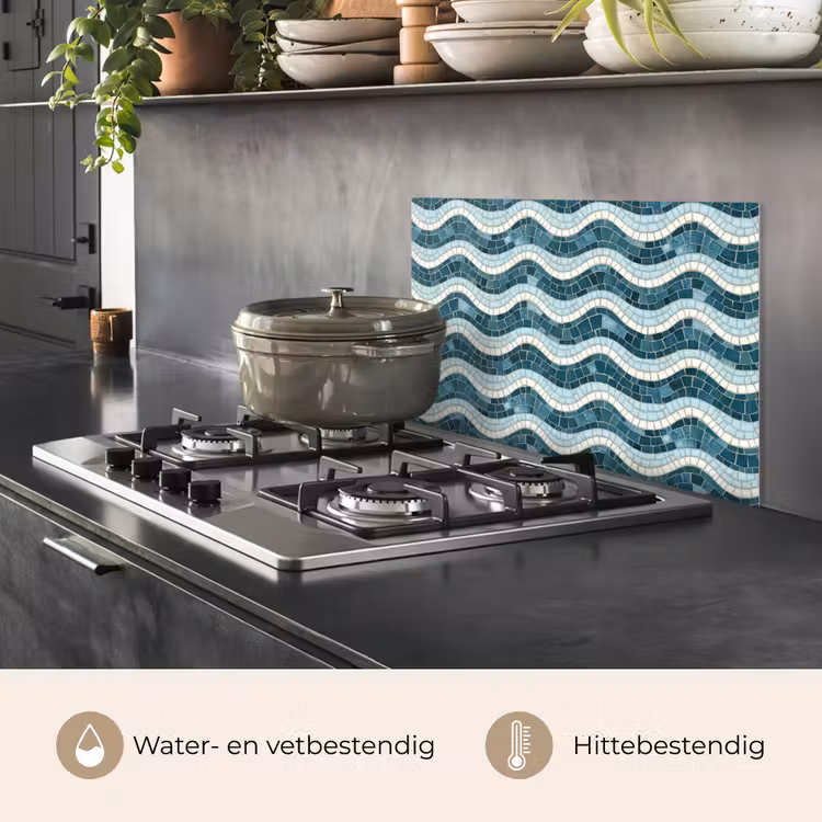 Spatscherm keuken - Blauw - Wit - Mozaïek - Golvend — 7