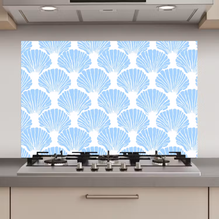 Spatscherm keuken - Blauw - Wit - Schelpen - Grafisch - Structuur — 1
