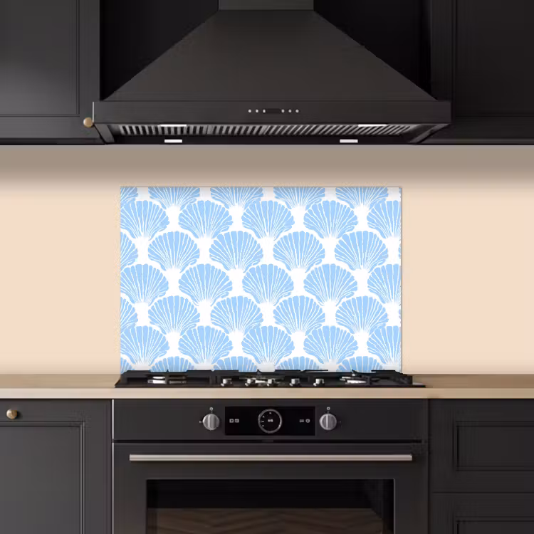 Spatscherm keuken - Blauw - Wit - Schelpen - Grafisch - Structuur — 2