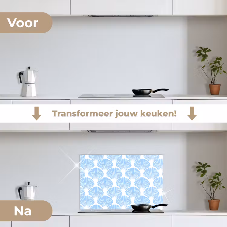 Spatscherm keuken - Blauw - Wit - Schelpen - Grafisch - Structuur — 3