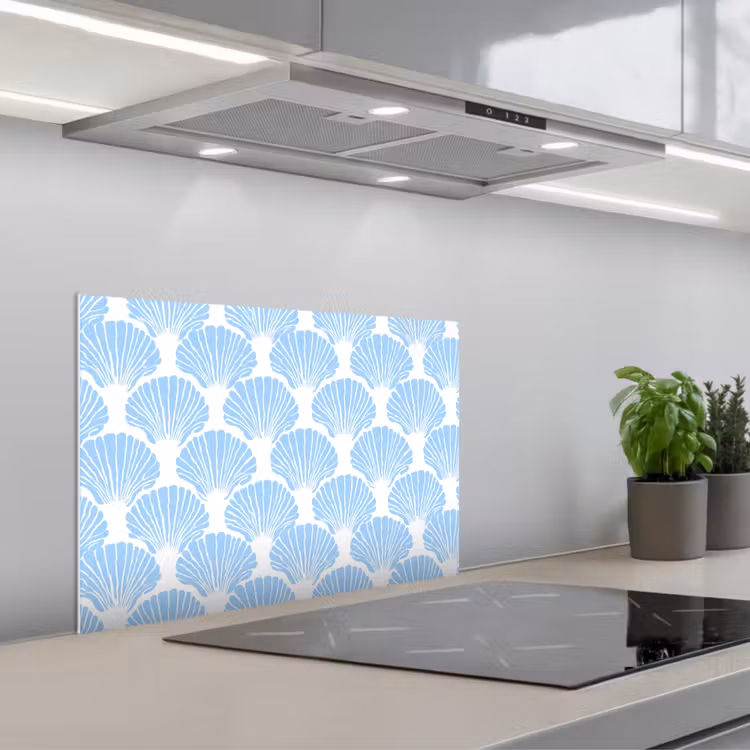 Spatscherm keuken - Blauw - Wit - Schelpen - Grafisch - Structuur — 5