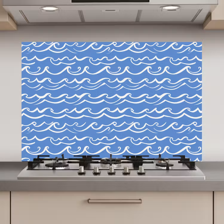 Spatscherm keuken - Blauw - Wit - Simpel - Getekend - Golven — 1