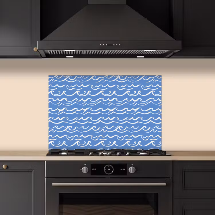 Spatscherm keuken - Blauw - Wit - Simpel - Getekend - Golven — 2