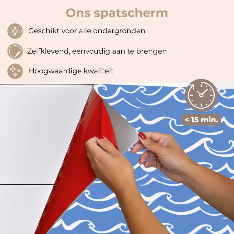 Spatscherm keuken - Blauw - Wit - Simpel - Getekend - Golven — 4