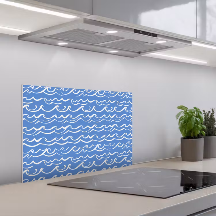 Spatscherm keuken - Blauw - Wit - Simpel - Getekend - Golven — 5