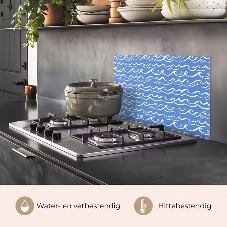Spatscherm keuken - Blauw - Wit - Simpel - Getekend - Golven — 7