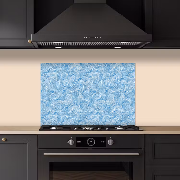 Spatscherm keuken - Blauw - Wit - Spiraal - Golven - Lijnen — 2
