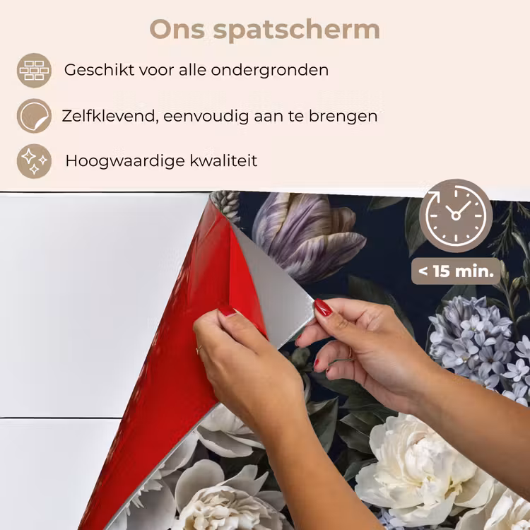 Spatscherm keuken - Bloemen - Donker - Elegant - Natuur - Wit — 4