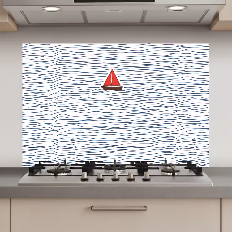 Spatscherm keuken - Boot - Water - Rood - Illustratie - Minimalistisch — 1