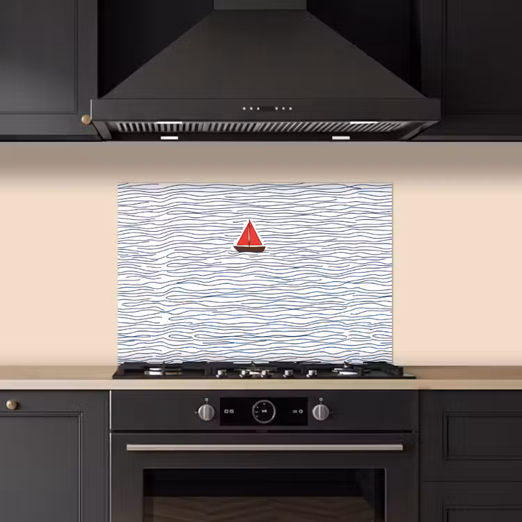 Spatscherm keuken - Boot - Water - Rood - Illustratie - Minimalistisch — 2