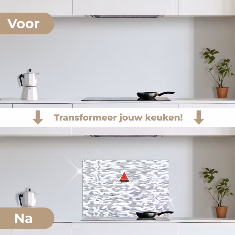 Spatscherm keuken - Boot - Water - Rood - Illustratie - Minimalistisch — 3