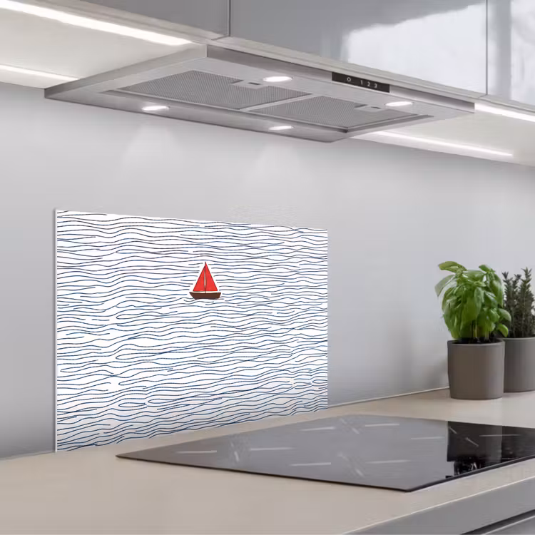 Spatscherm keuken - Boot - Water - Rood - Illustratie - Minimalistisch — 5