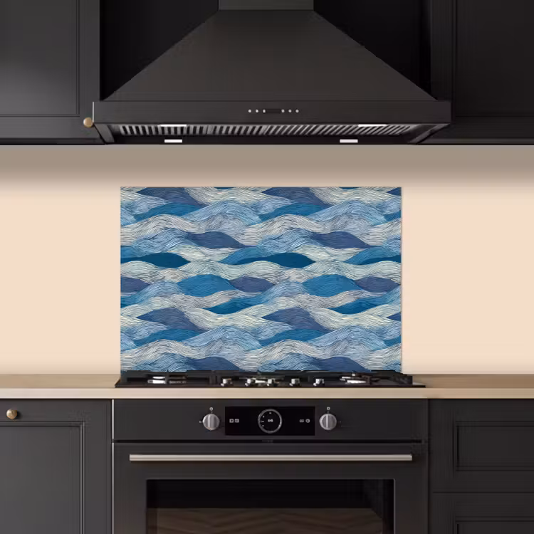 Spatscherm keuken - Getekend - Blauw - Wit - Golvend - Streepjes — 2