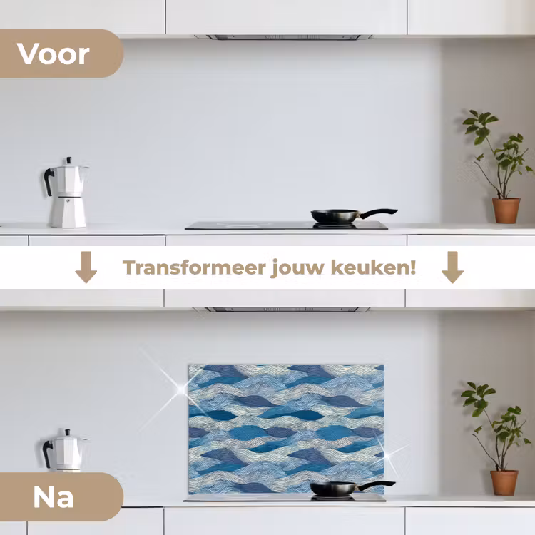 Spatscherm keuken - Getekend - Blauw - Wit - Golvend - Streepjes — 3