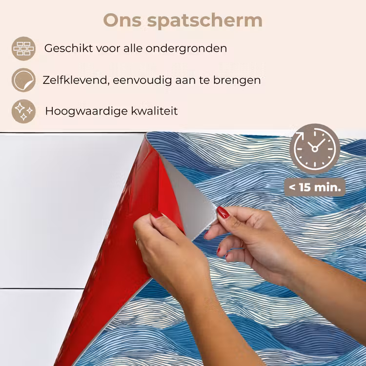 Spatscherm keuken - Getekend - Blauw - Wit - Golvend - Streepjes — 4
