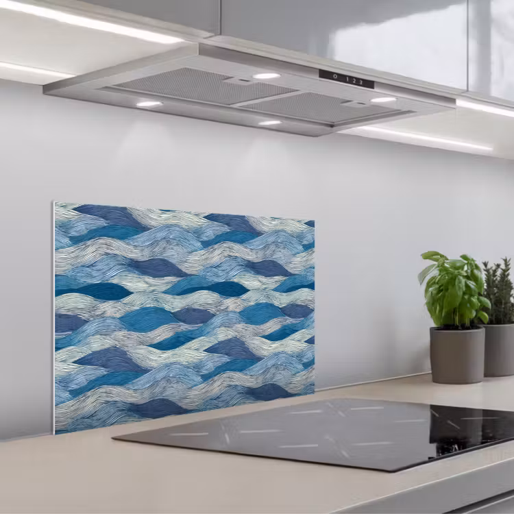 Spatscherm keuken - Getekend - Blauw - Wit - Golvend - Streepjes — 5