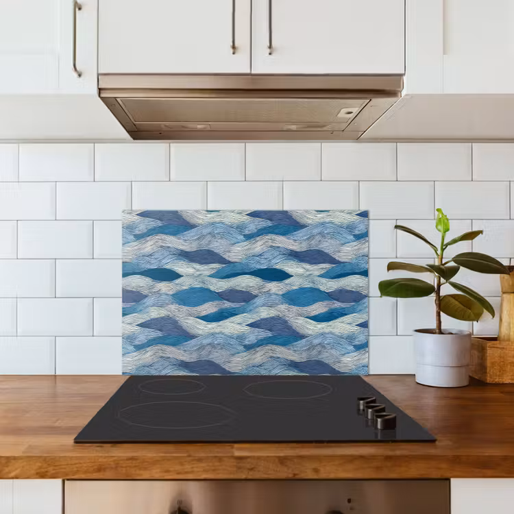 Spatscherm keuken - Getekend - Blauw - Wit - Golvend - Streepjes — 6