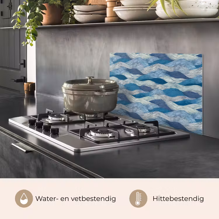 Spatscherm keuken - Getekend - Blauw - Wit - Golvend - Streepjes — 7