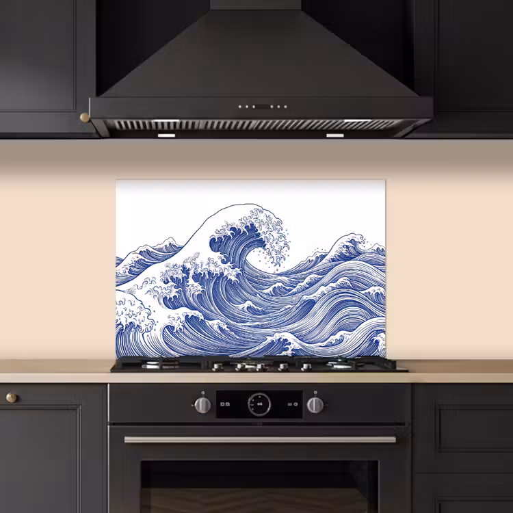 Spatscherm keuken - Golf - Japans - Zee - Illustratie - Blauw — 2
