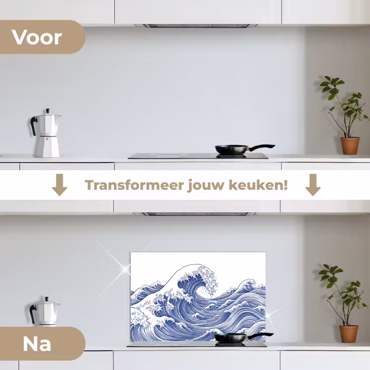 Spatscherm keuken - Golf - Japans - Zee - Illustratie - Blauw — 3