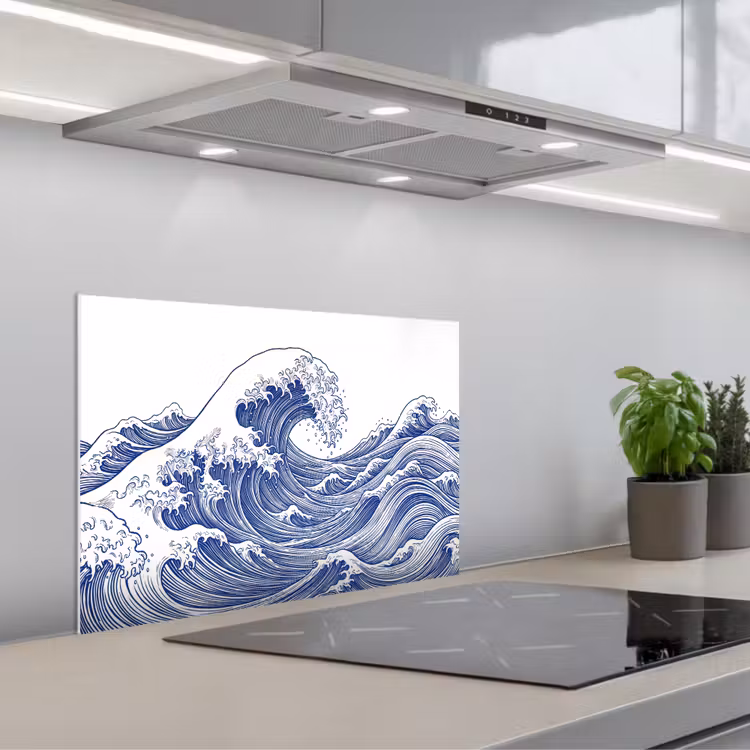 Spatscherm keuken - Golf - Japans - Zee - Illustratie - Blauw — 5