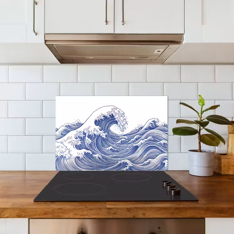 Spatscherm keuken - Golf - Japans - Zee - Illustratie - Blauw — 6