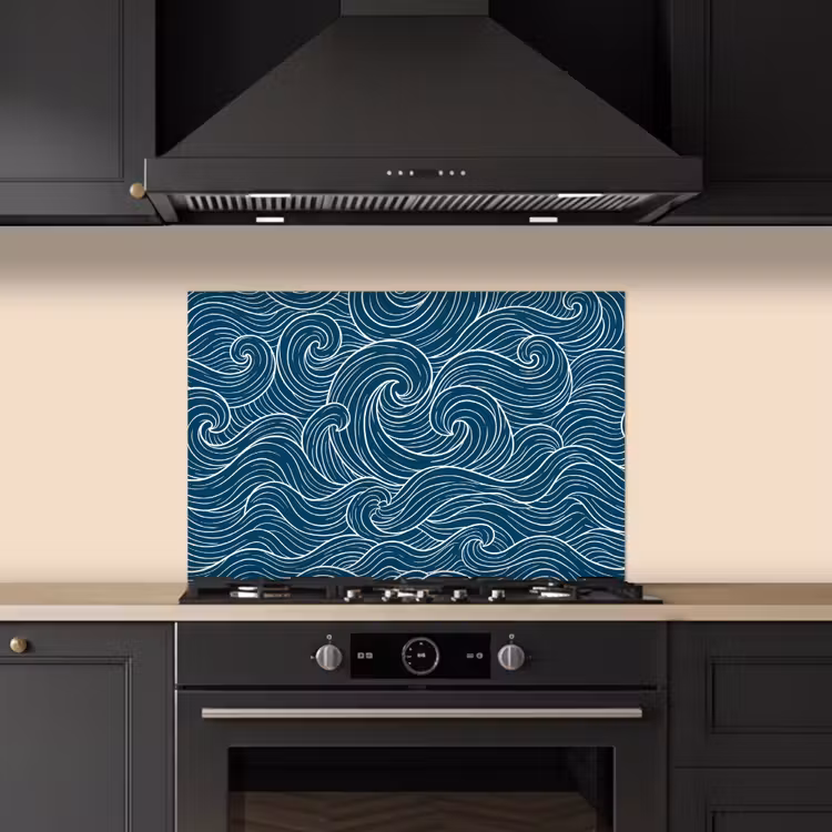 Spatscherm keuken - Golven - Spiraal - Water - Abstract - Blauw — 2