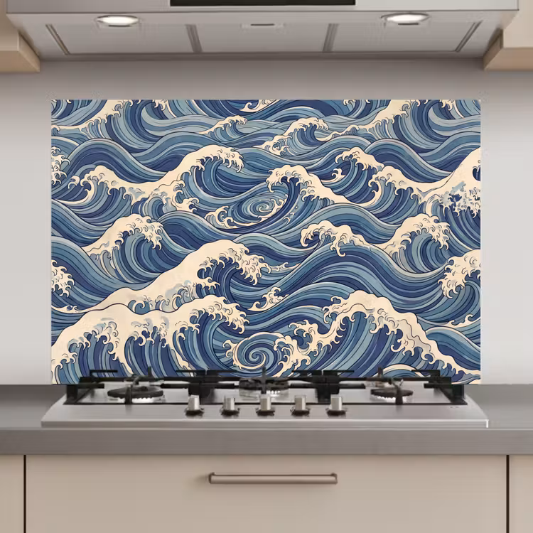 Spatscherm keuken - Golven - Zee - Natuur - Abstract - Blauw — 1