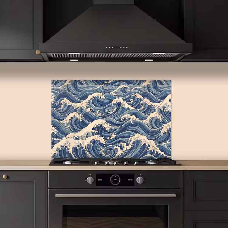 Spatscherm keuken - Golven - Zee - Natuur - Abstract - Blauw — 2