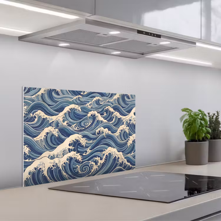 Spatscherm keuken - Golven - Zee - Natuur - Abstract - Blauw — 5