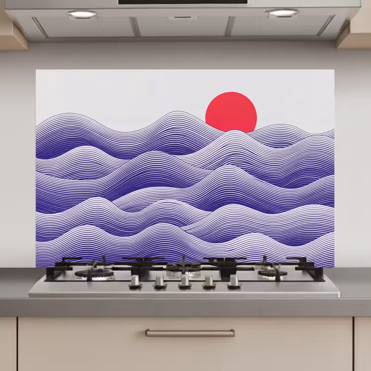 Spatscherm keuken - Golven - Zon - Natuur - Abstract - Rood — 1