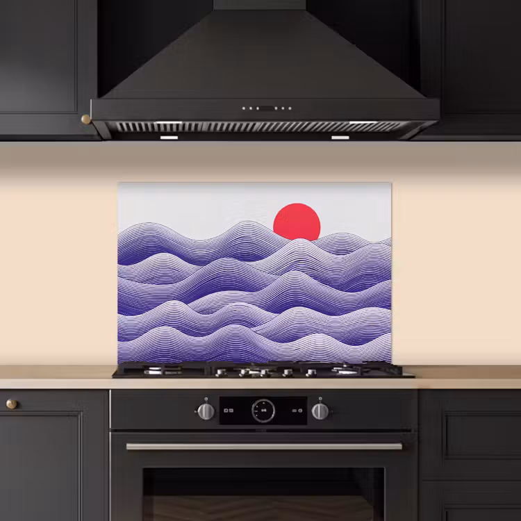 Spatscherm keuken - Golven - Zon - Natuur - Abstract - Rood — 2