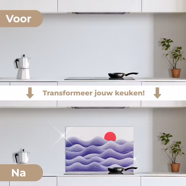 Spatscherm keuken - Golven - Zon - Natuur - Abstract - Rood — 3