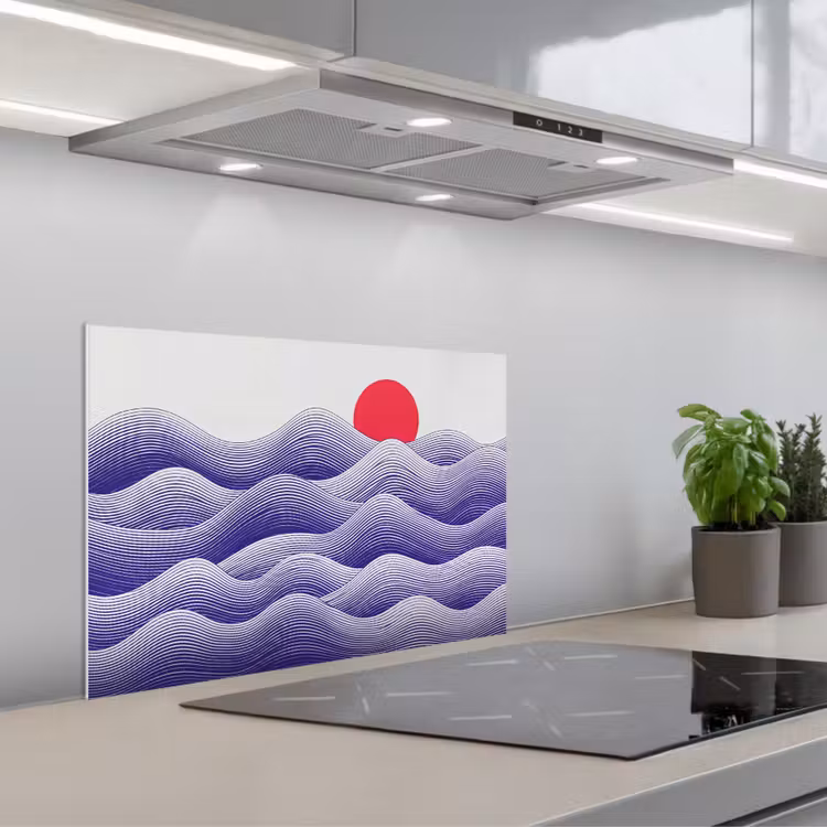 Spatscherm keuken - Golven - Zon - Natuur - Abstract - Rood — 5