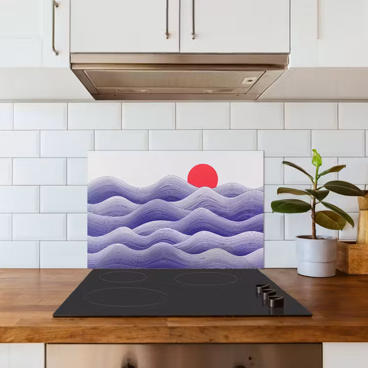 Spatscherm keuken - Golven - Zon - Natuur - Abstract - Rood — 6