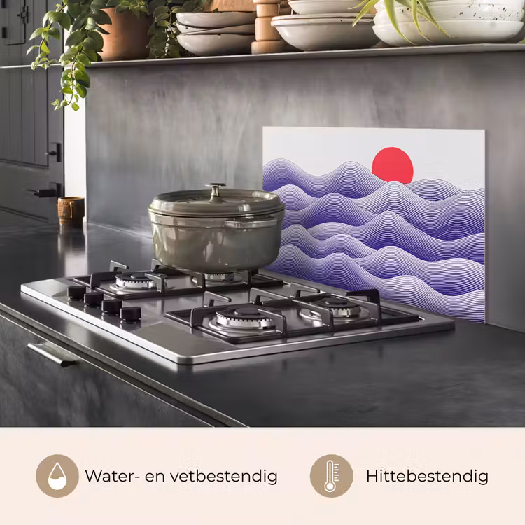Spatscherm keuken - Golven - Zon - Natuur - Abstract - Rood — 7
