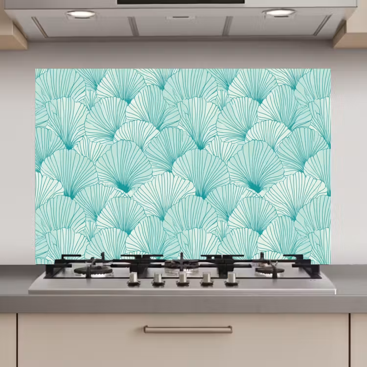 Spatscherm keuken - Groen - Wit - Ginko - Getekend - Textuur — 1