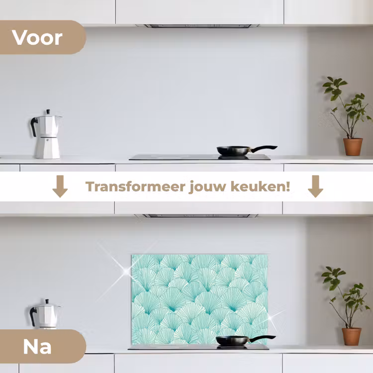 Spatscherm keuken - Groen - Wit - Ginko - Getekend - Textuur — 3