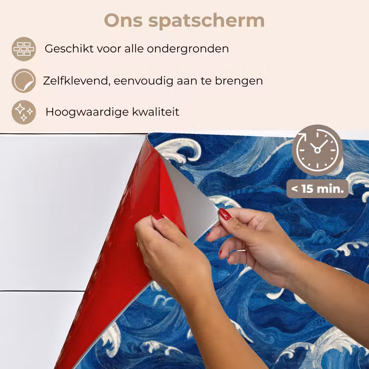 Spatscherm keuken - Japans - Oceaan - Golven - Blauw — 4