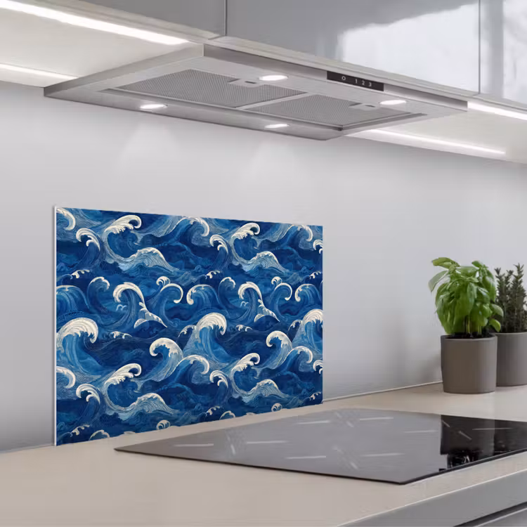 Spatscherm keuken - Japans - Oceaan - Golven - Blauw — 5