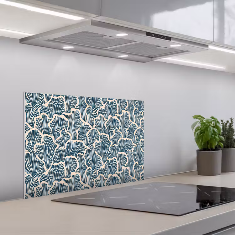 Spatscherm keuken - Organisch - Blauw - Crème - Schelpen — 5