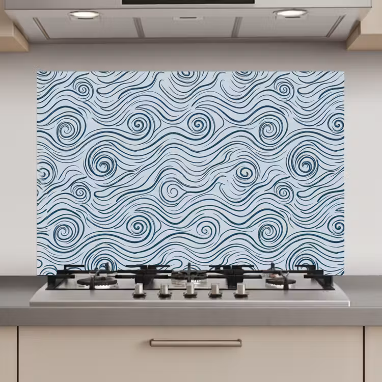 Spatscherm keuken - Patroon - Golven - Abstract - Modern - Blauw — 1