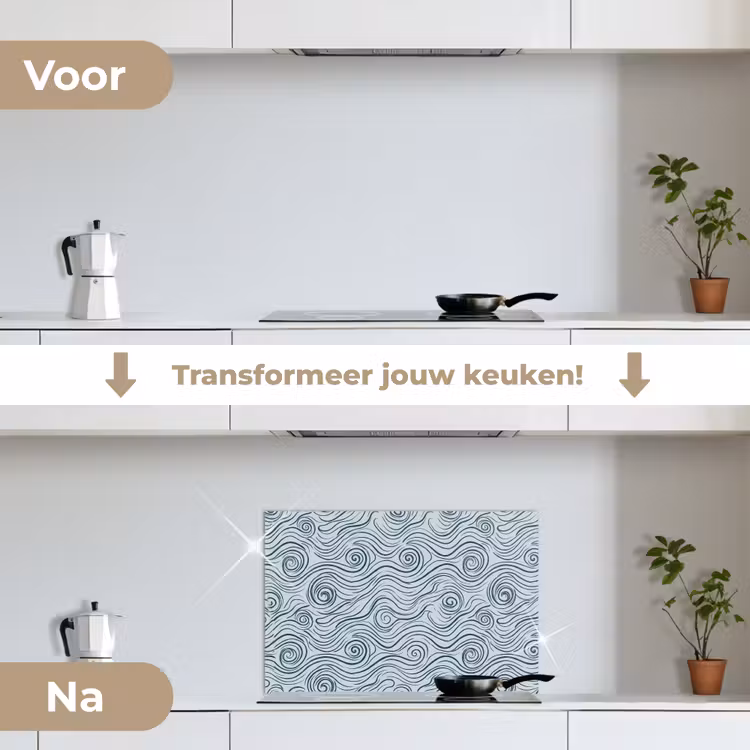 Spatscherm keuken - Patroon - Golven - Abstract - Modern - Blauw — 3