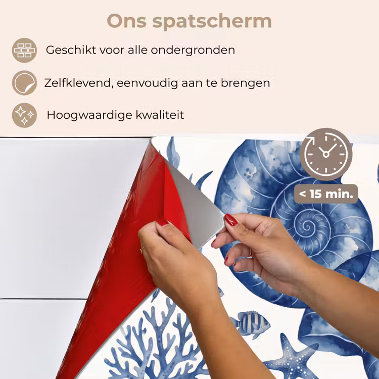 Spatscherm keuken - Schelp - Spiraal - Zeeleven - Aquarel - Blauw — 4