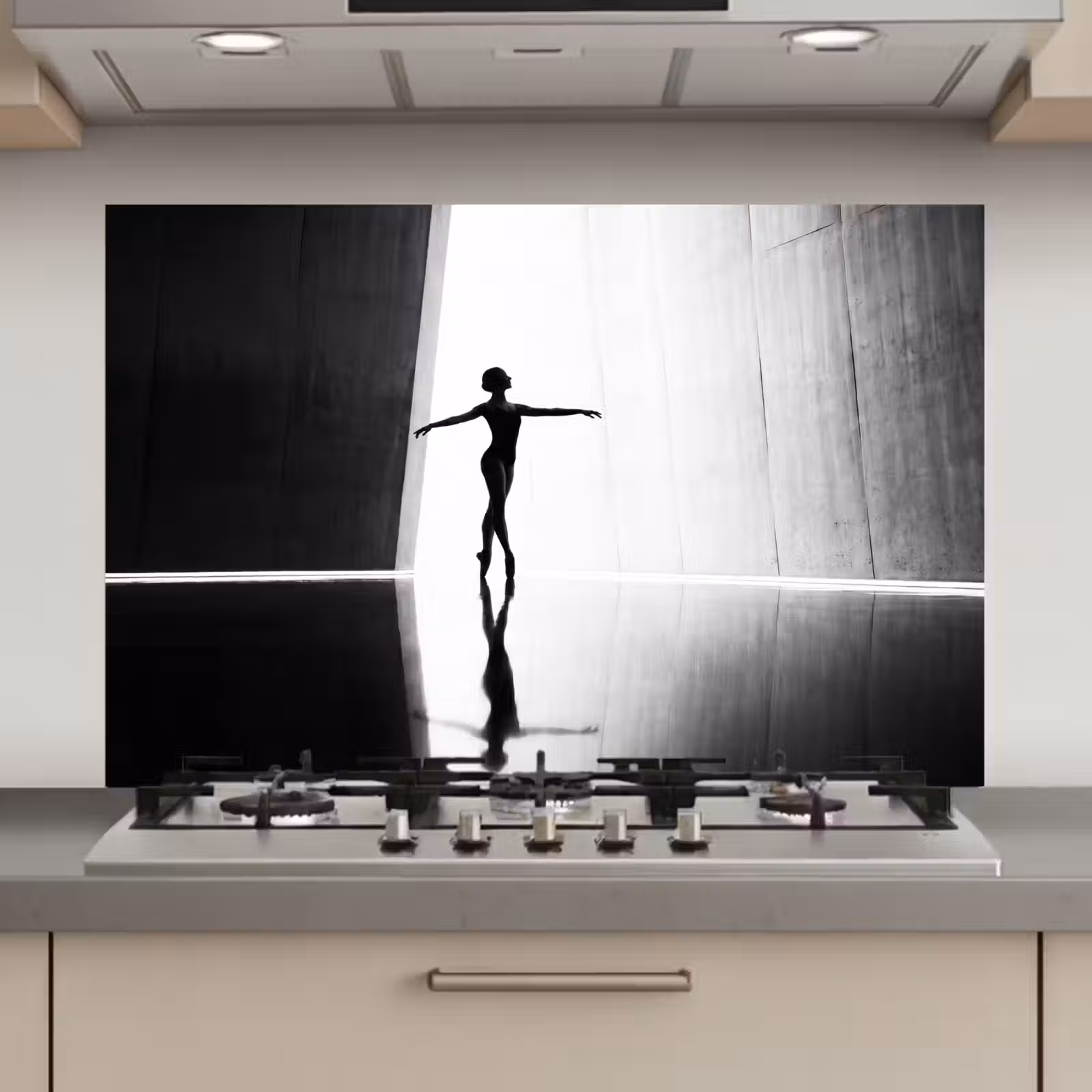 Spatscherm keuken - Danser - Silhouette - Kunst - Modern - Zwart-wit — 1