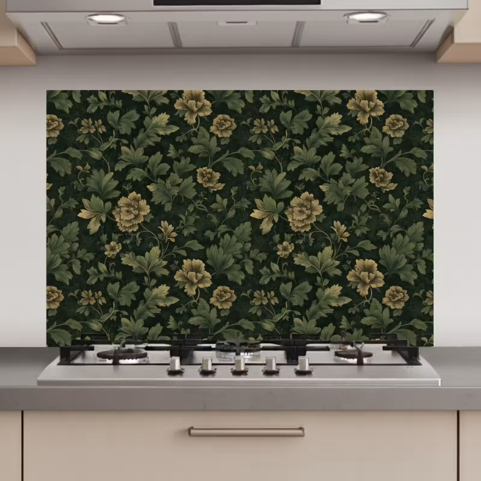 Spatscherm keuken - Donker - Groen - Goud - Botanisch — 1