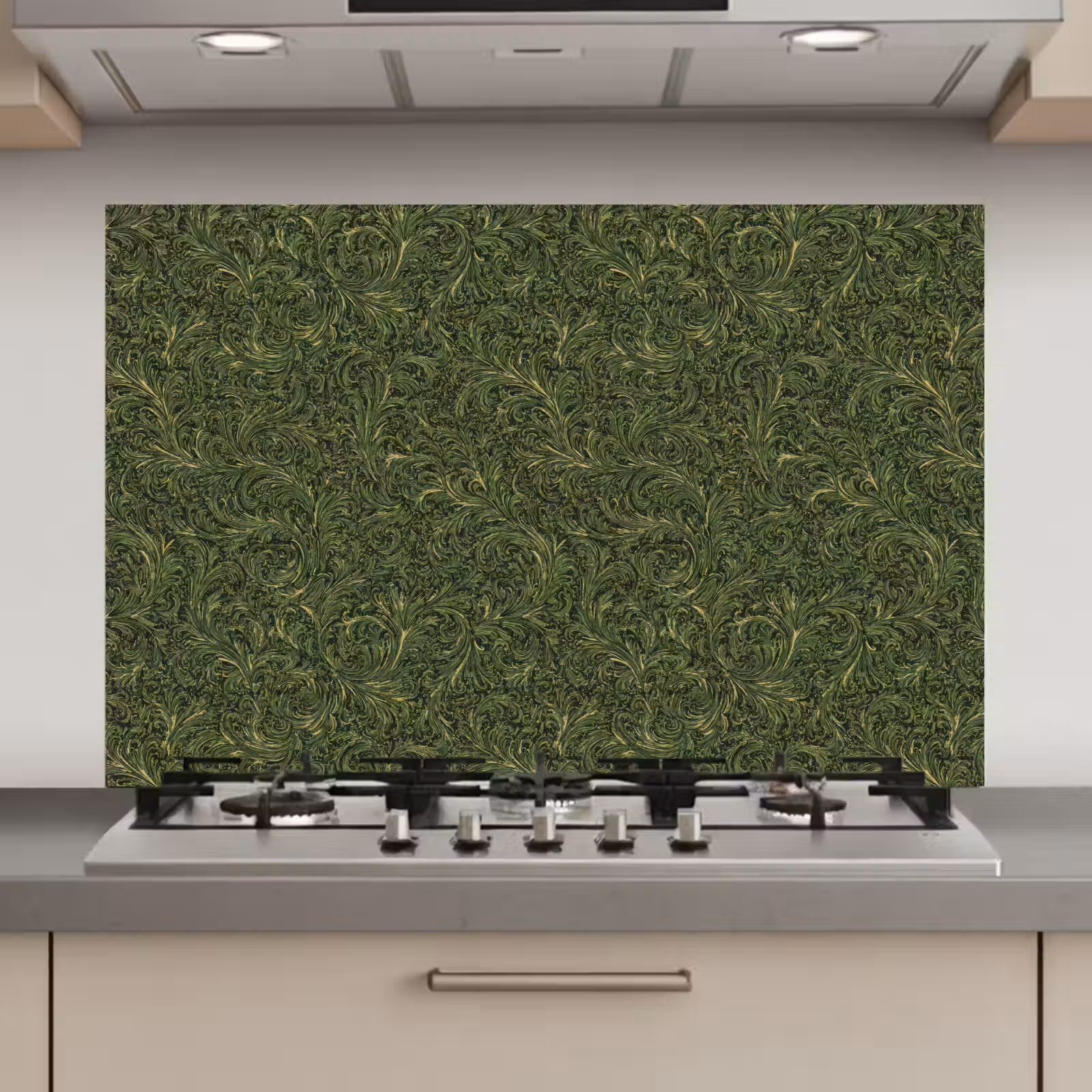 Spatscherm keuken - Donker - Groen - Krullend - Botanisch — 1