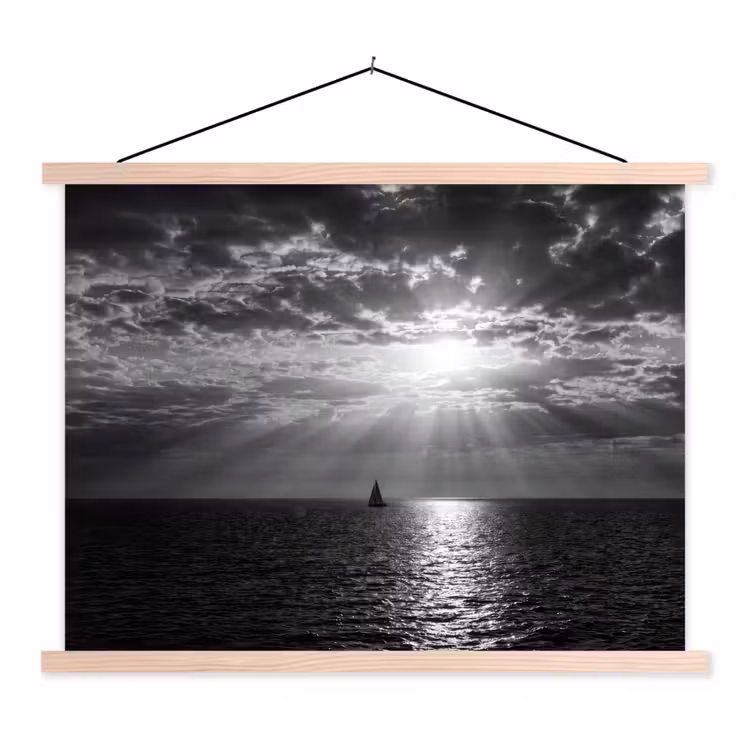 Schoolplaat - Water - Boot - Lucht - Natuur - Zwart-wit — 1